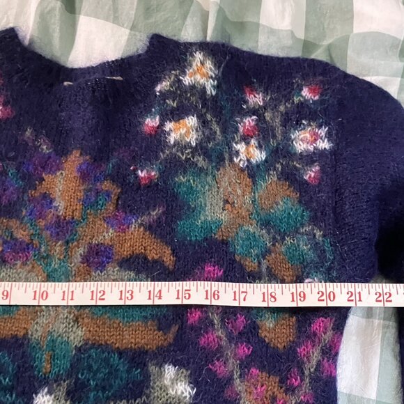 Vintage Michelle Stuart Sweater Womens M Knit Mohair Floral Granny Long Line 90s - Picture 4 of 7